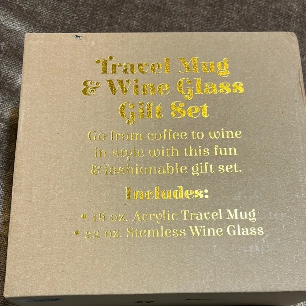 NWT Plaid Travel Mug and Wine Glass Gift Set